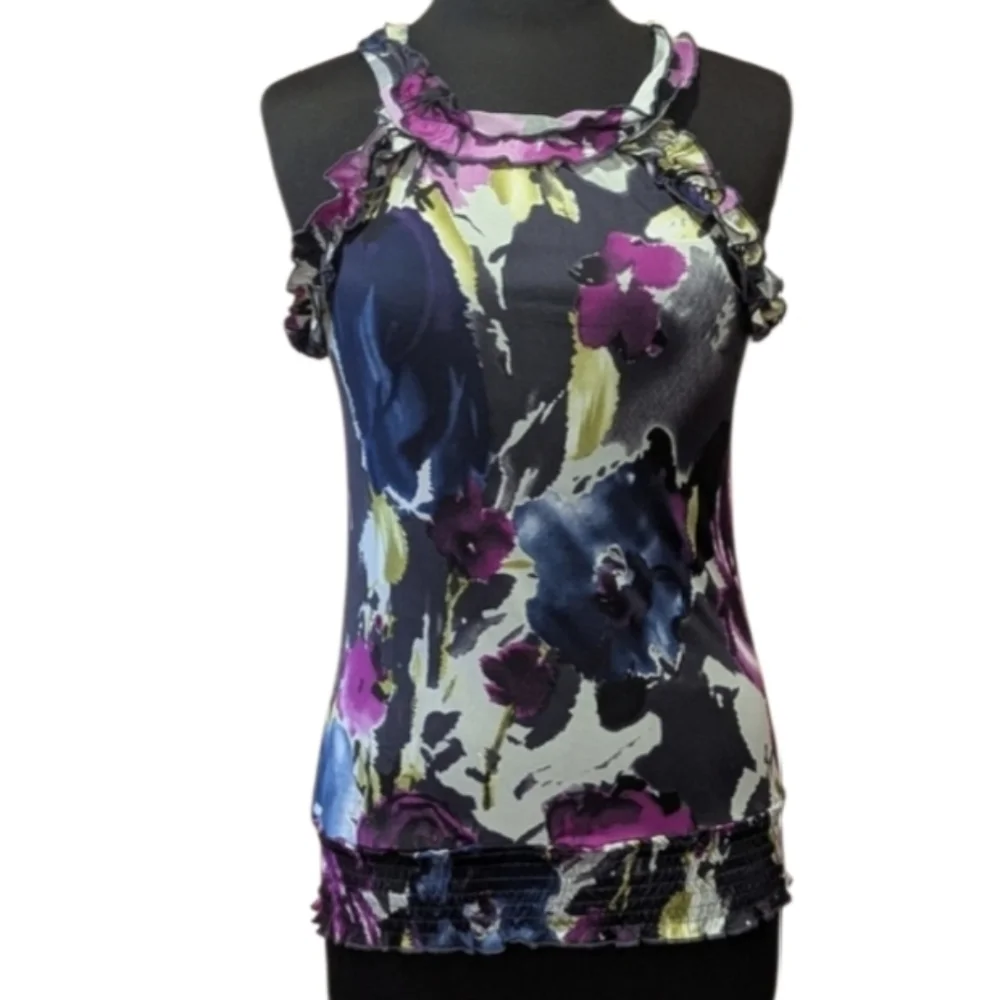 Charlotte Russe Vintage Y2K Grail Small Purple Floral Ruffle Tank Top
